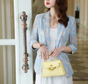 Women Elegant Lace Hollow Out Thin Summer Blazer