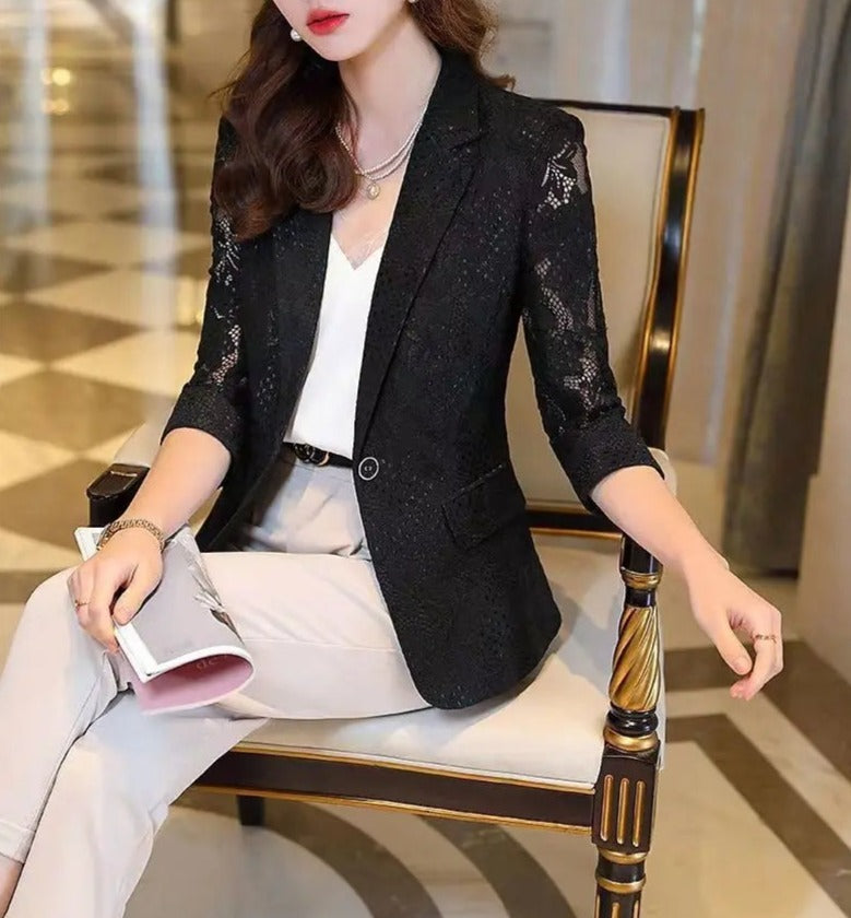 Women Elegant Lace Hollow Out Thin Summer Blazer