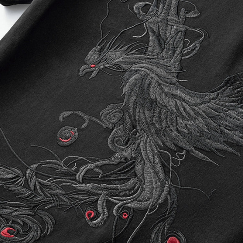 Unisex Phoenix Embroidery Chinese Style T-shirt