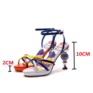 Women Crystal Diamond Heel Platform Sandals