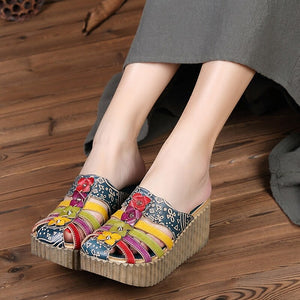 Women Handmade Genuine Leather Vintage Slippers