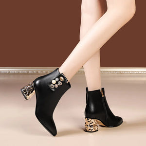Women Genuine Leather Electroplated Ankle Boots