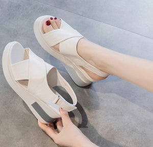 Women Cross Genuine Leather High Heel Casual Sandal