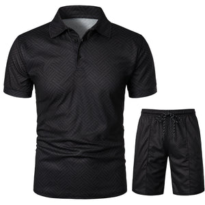 Men Summer Polo Shirt Lapel Casual Set