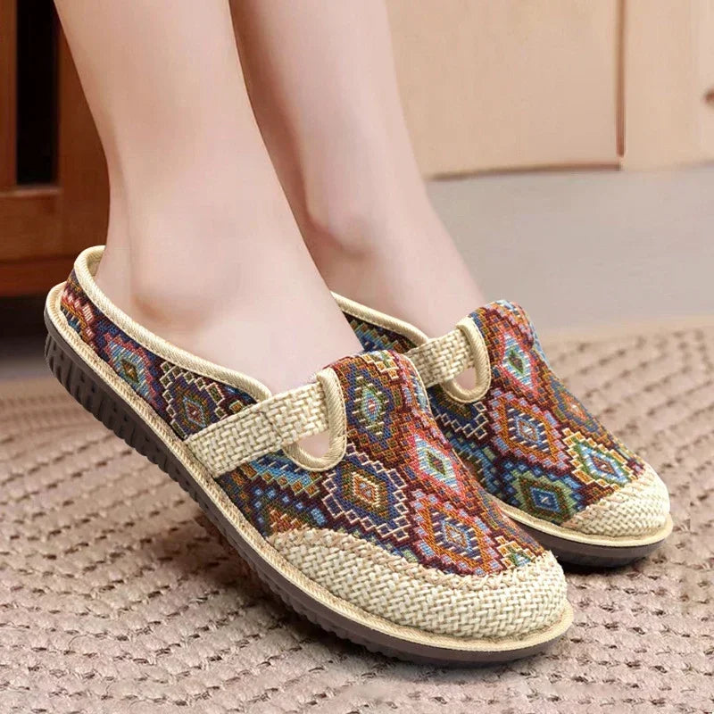 Women Embroidered Linen Outdoor Casual Slippers