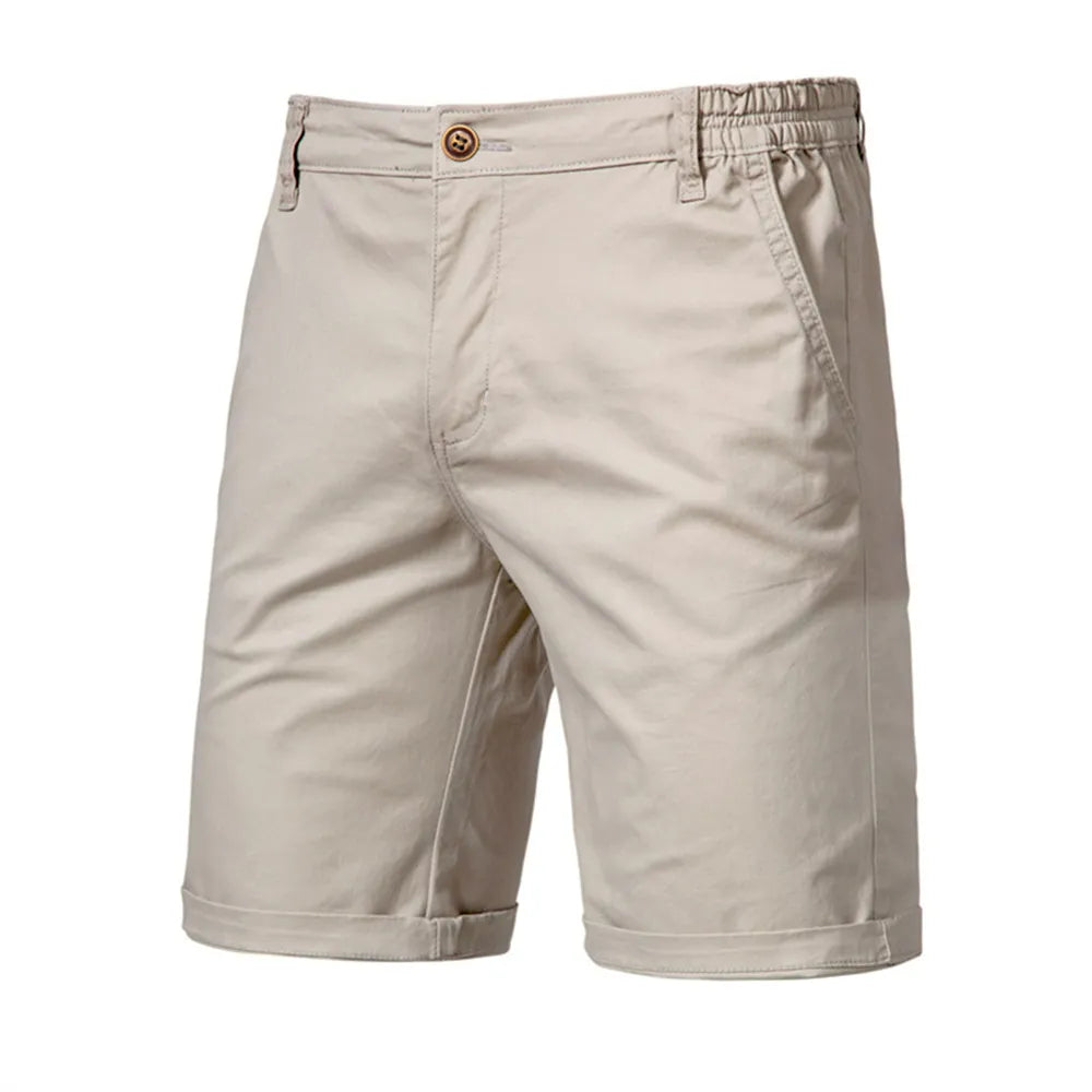 Men Casual Cotton Solid Elastic Waist Shorts