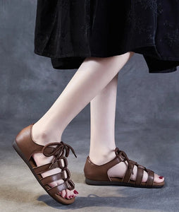 Women Genuine Leather Hollow Ankle Shoes