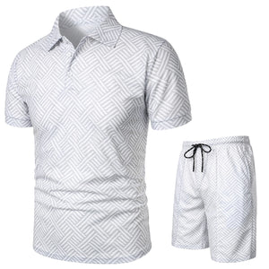 Men Summer Polo Shirt Lapel Casual Set