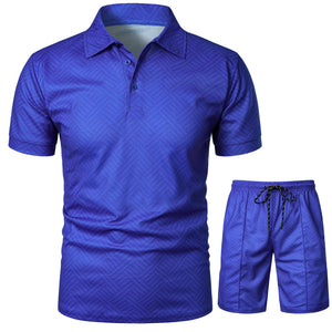 Men Summer Polo Shirt Lapel Casual Set