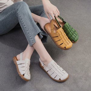 Women Genuine Leather Hollow Comfy Sandals