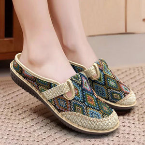 Women Embroidered Linen Outdoor Casual Slippers