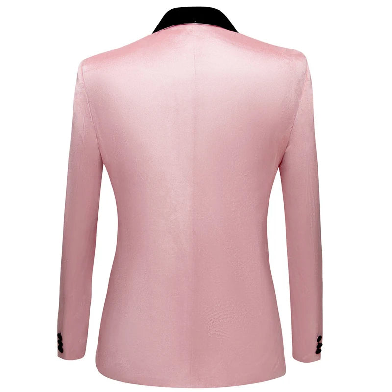 Men Pink Velvet Tuxedo Slim Blazer