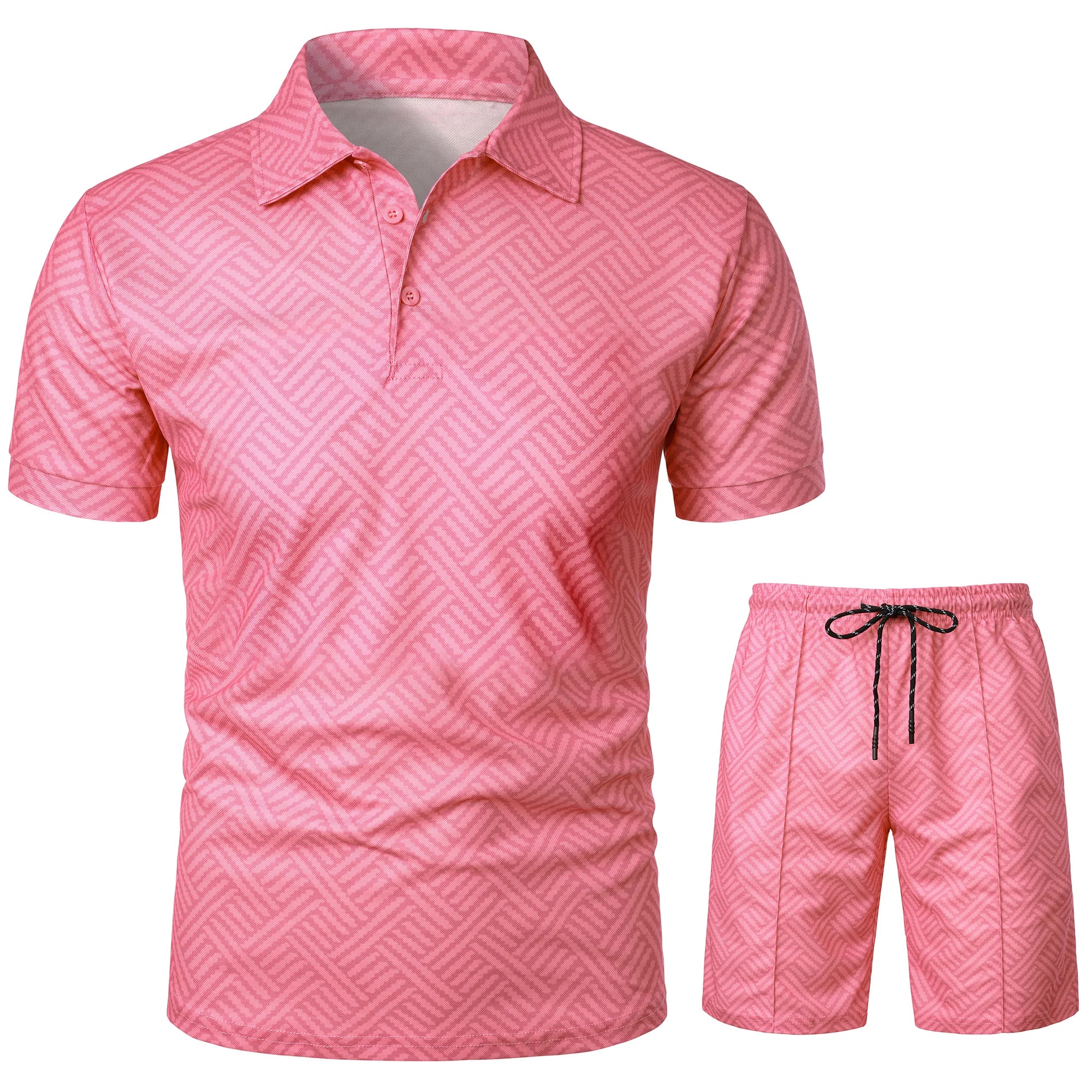 Men Summer Polo Shirt Lapel Casual Set