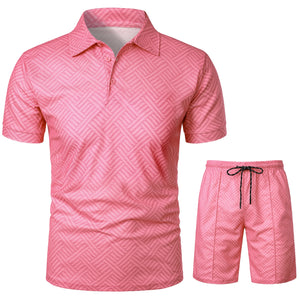 Men Summer Polo Shirt Lapel Casual Set