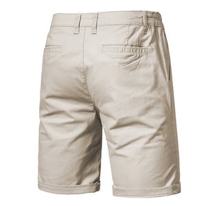 Men Casual Cotton Solid Elastic Waist Shorts