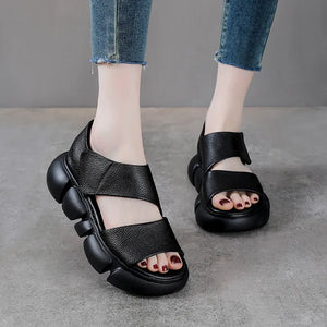 Women Genuine Leather Hollow Ankle Sandals