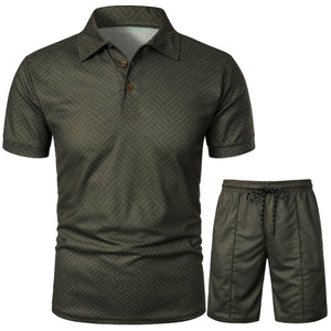 Men Summer Polo Shirt Lapel Casual Set