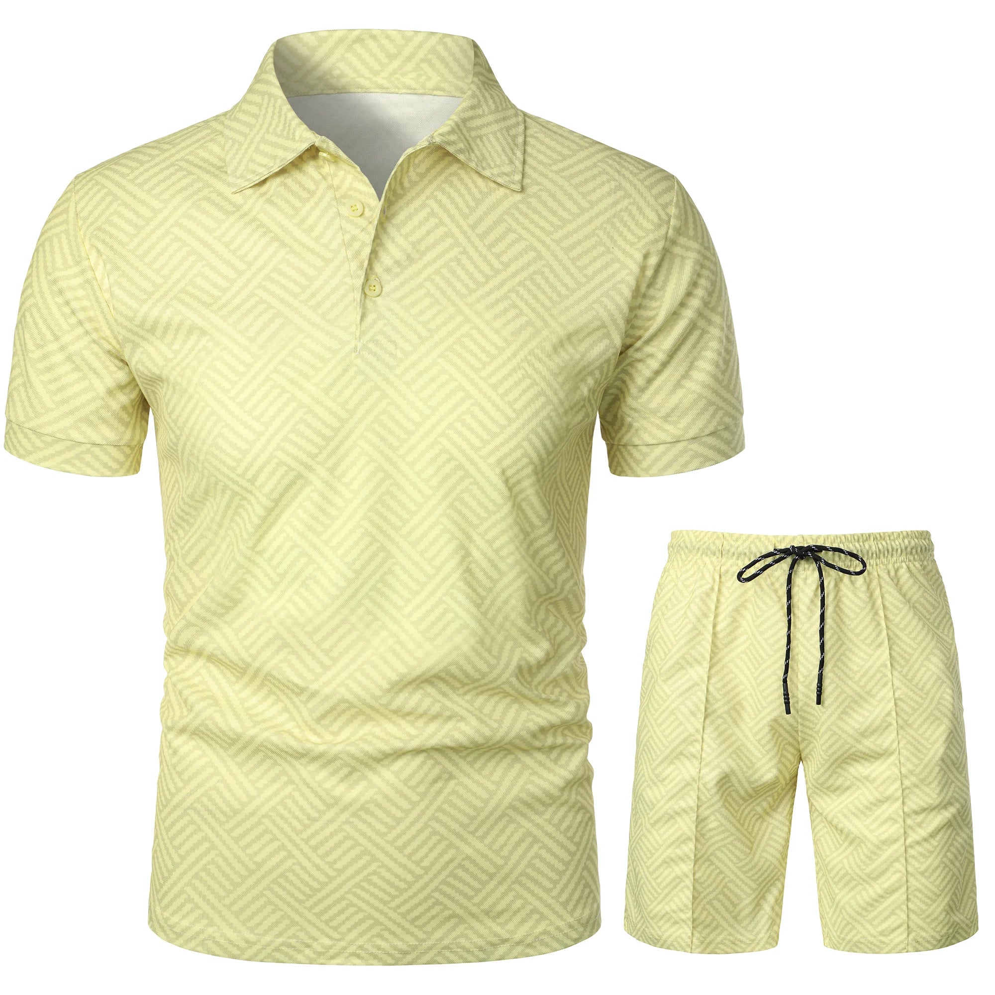 Men Summer Polo Shirt Lapel Casual Set