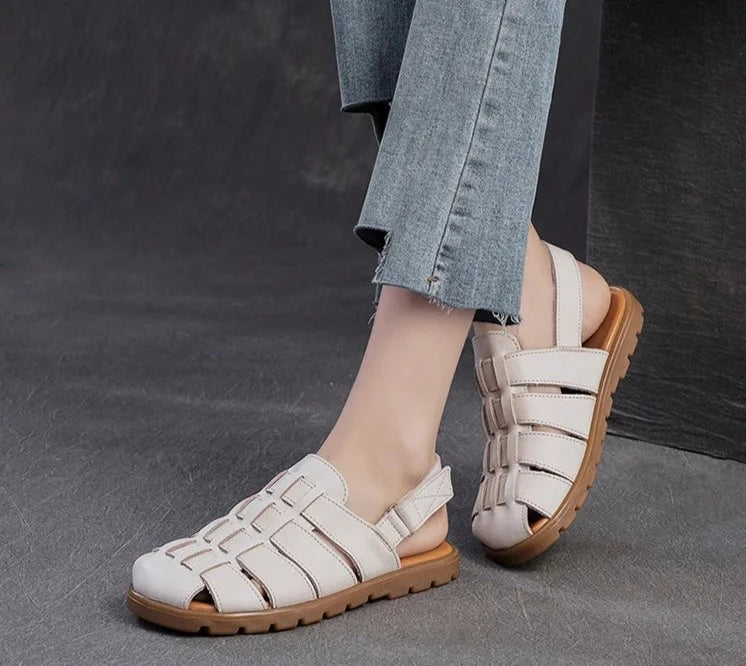 Women Genuine Leather Hollow Comfy Sandals