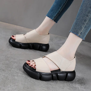 Women Genuine Leather Hollow Ankle Sandals