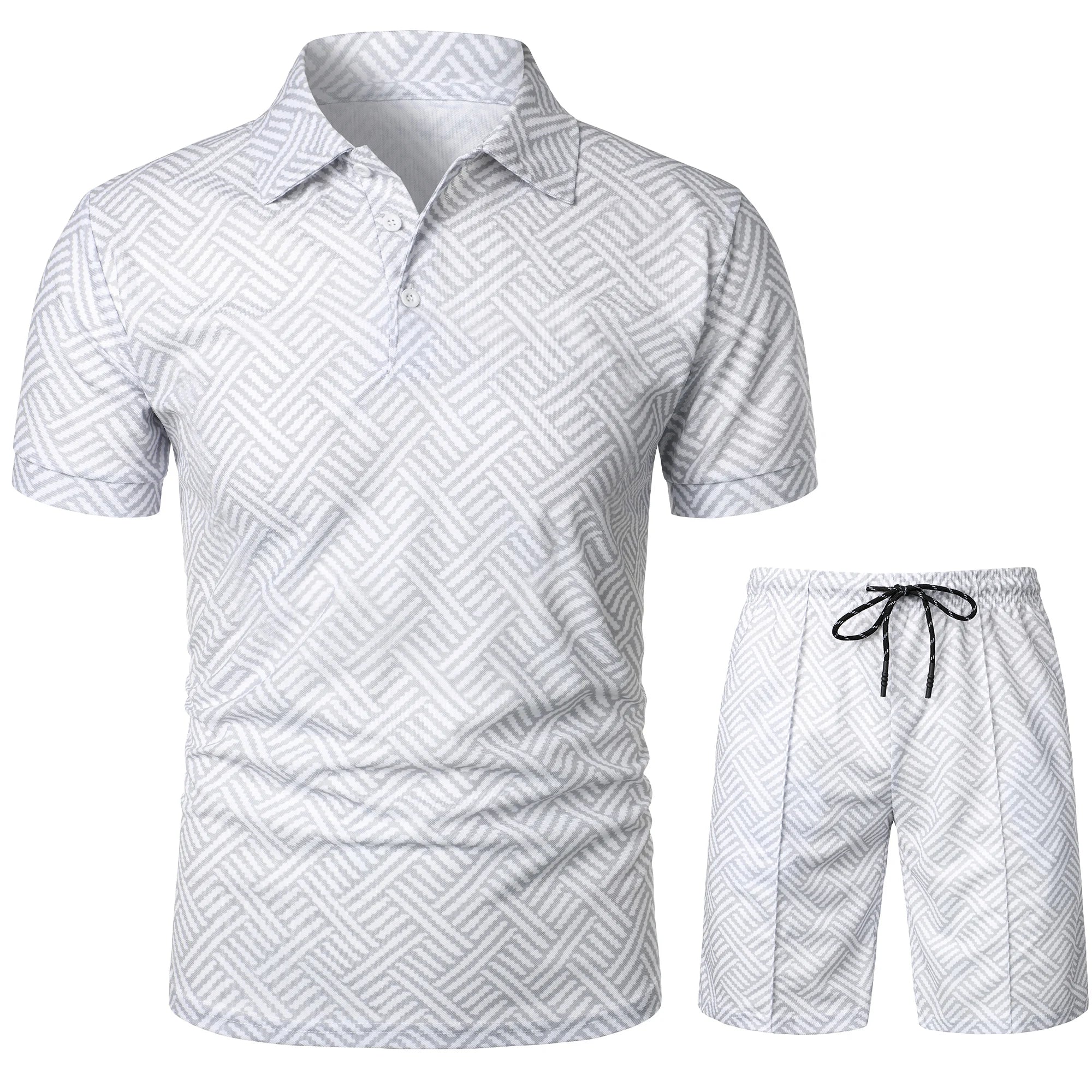 Men Summer Polo Shirt Lapel Casual Set