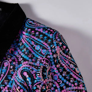 Men Paisley Sequin Velvet Tuxedo Blazer