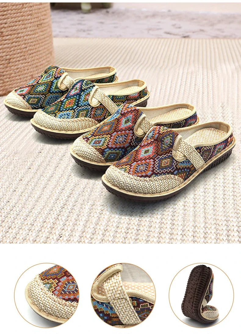 Women Embroidered Linen Outdoor Casual Slippers