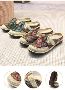 Women Embroidered Linen Outdoor Casual Slippers