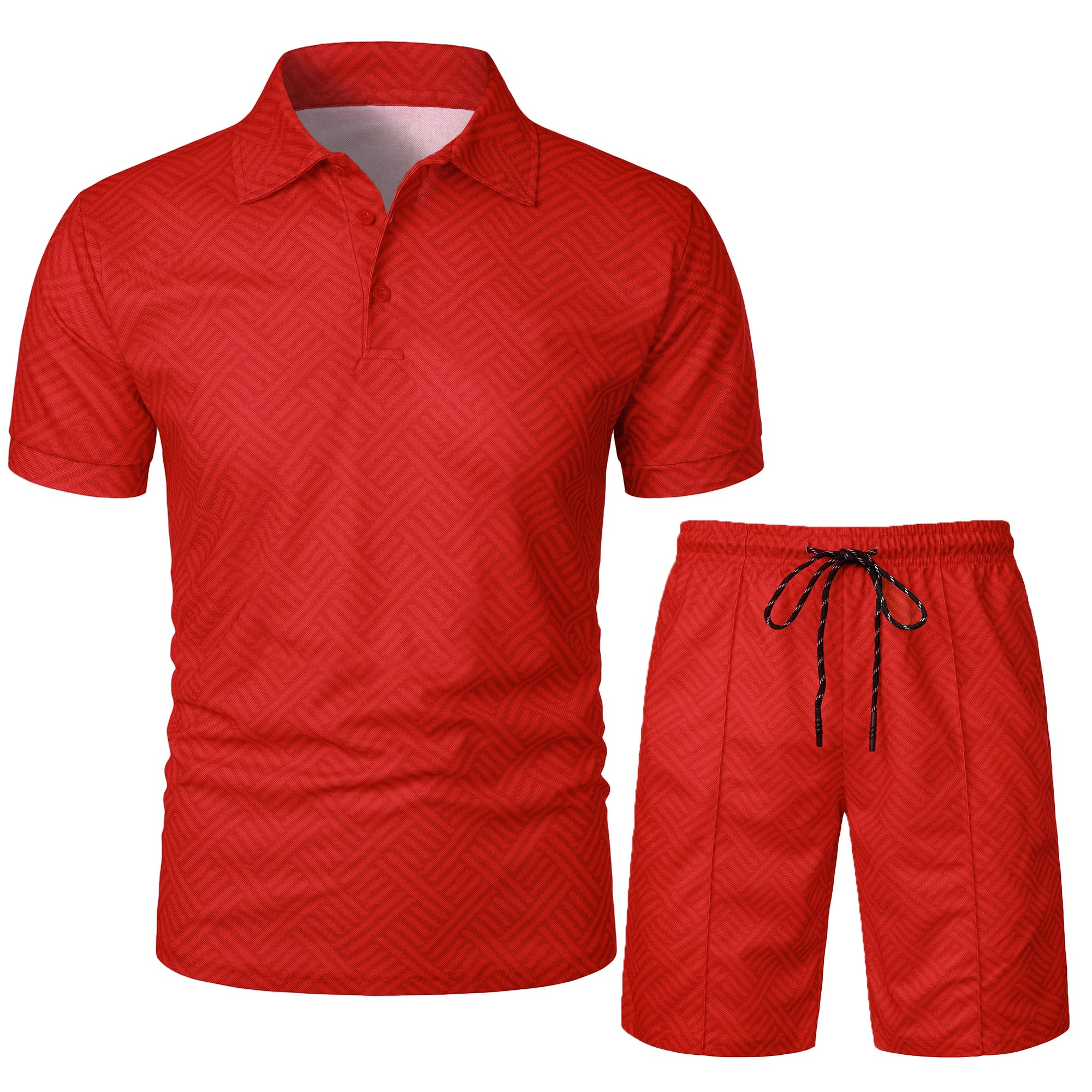 Men Summer Polo Shirt Lapel Casual Set