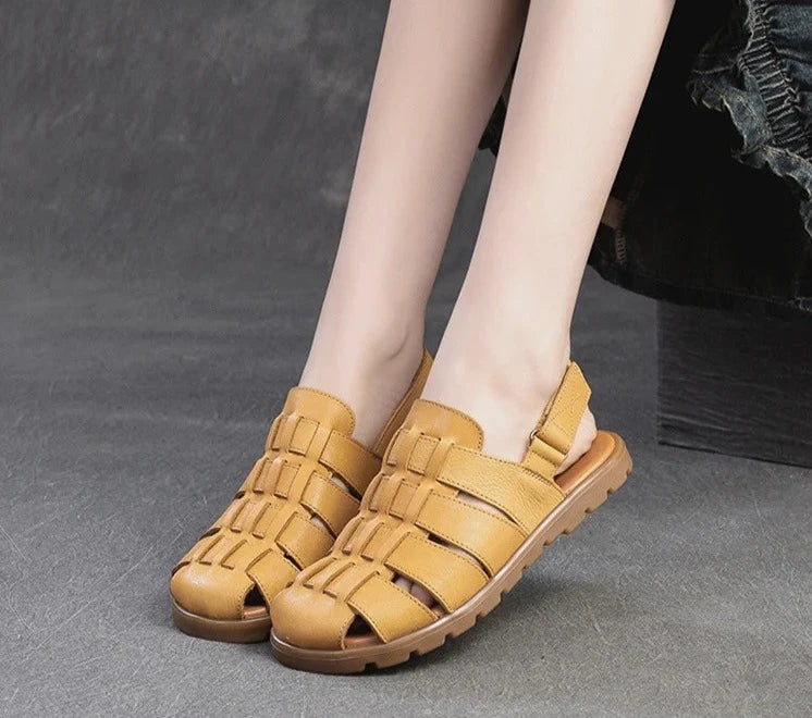 Women Genuine Leather Hollow Comfy Sandals