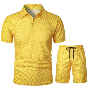 Men Summer Polo Shirt Lapel Casual Set