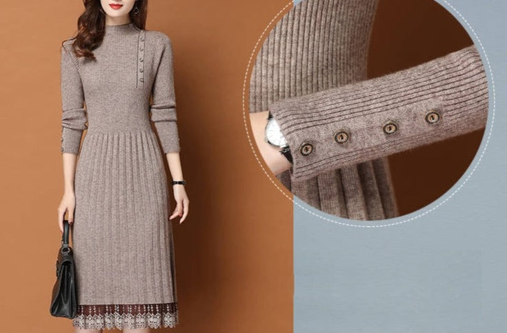 Women Knitted Ribbed Slim Elastic Bodycon Midi Dress
