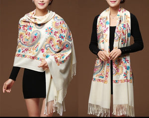 Women Floral Embroidery Shawl Pashmina Cashmere Scarf