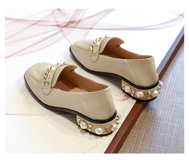 Women Embroidery Pearl Flax Chain High Heel Shoes