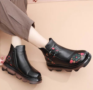 Women Genuine Leather Thick-soled Ankle Boots
