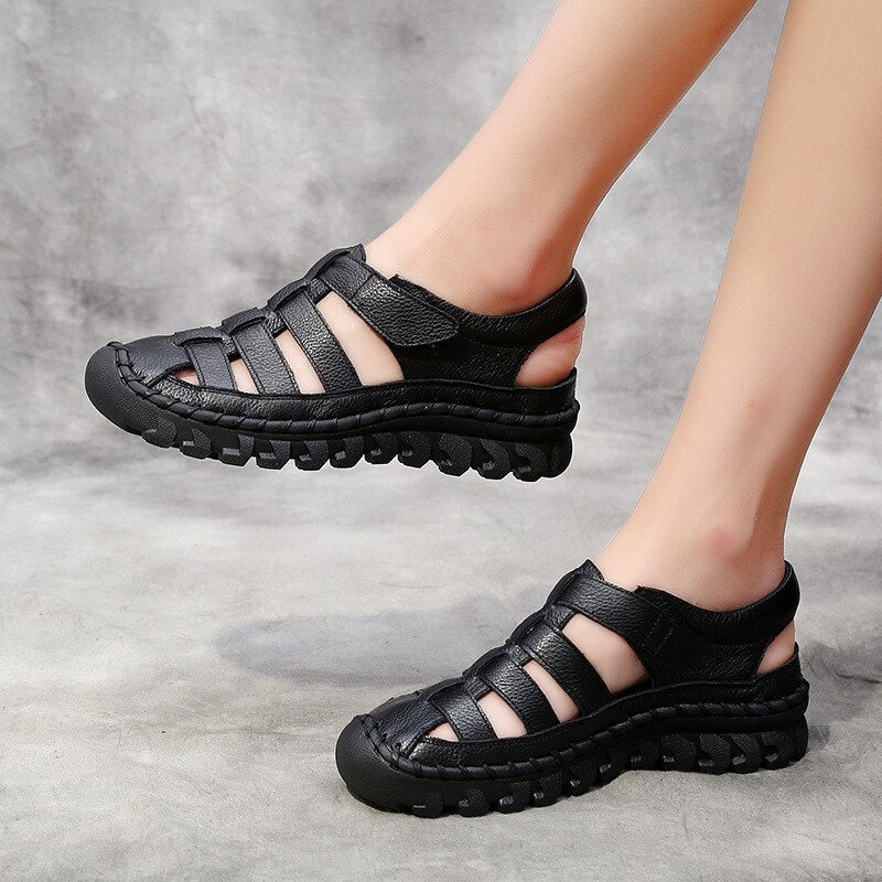 Women Genuine Leather Covered Toe Soft Casual Sandals