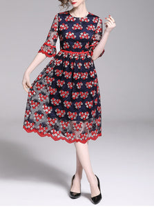 Women Embroidery Mesh Festa Vintage Dress