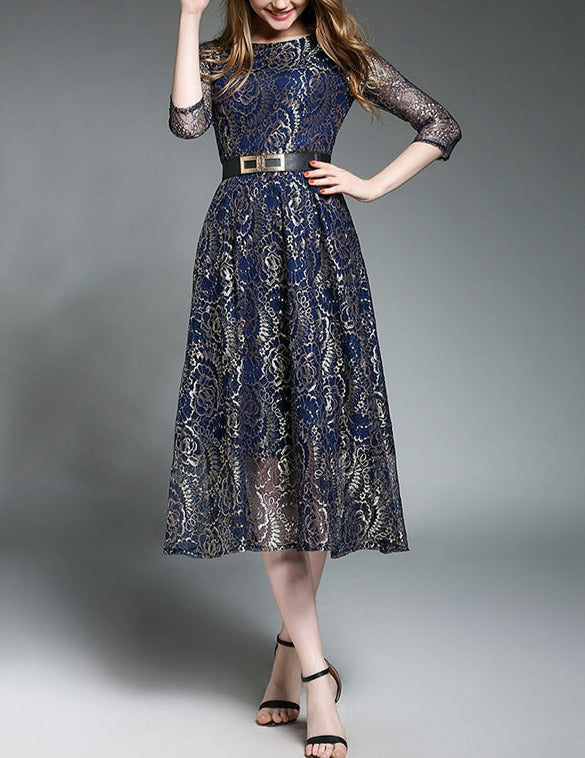 Women Vintage Lace Knitted Robe Retro Sundress