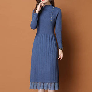 Women Knitted Ribbed Slim Elastic Bodycon Midi Dress