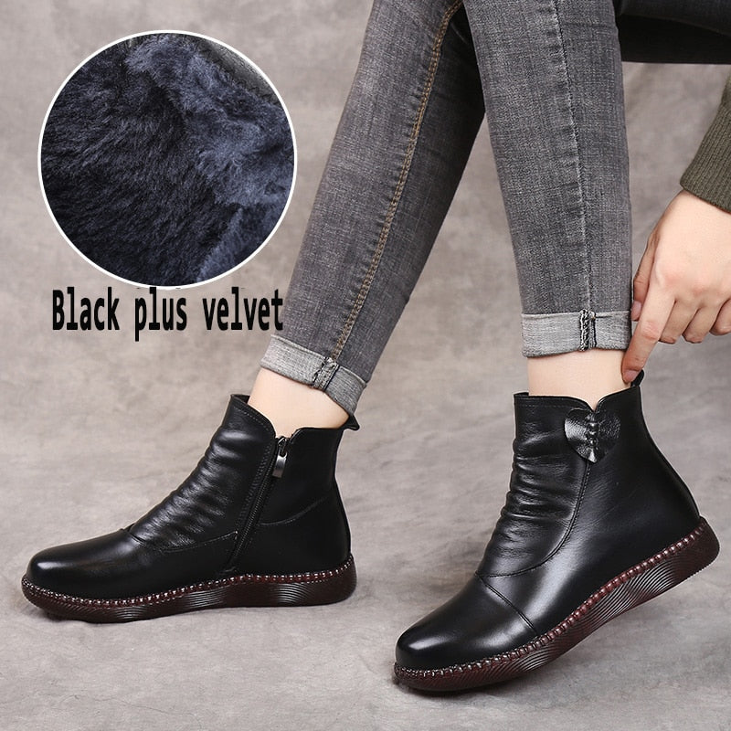 Women Genuine Leather Ankle Casual Boots