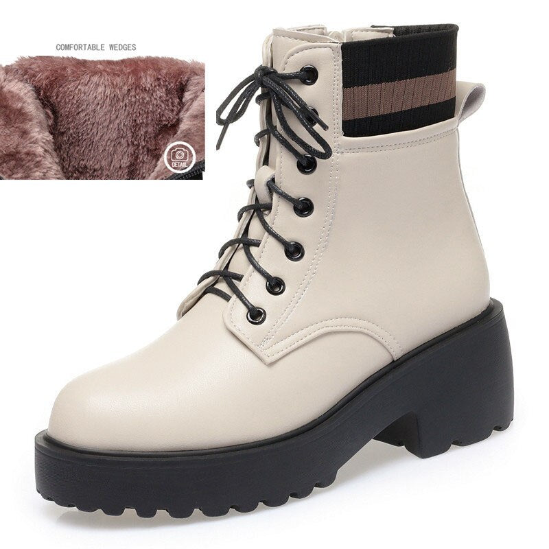 Women Wool Warm Genuine Leather Sock Boots