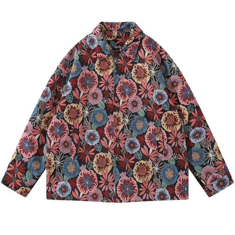 Unisex Hip Hop Vintage Floral Harajuku Loose Shirt Coats