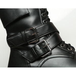 Women Punk Goth Platforms Motorcycle Pocket Bags Zipper Lace Up Combat Boots