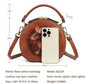 Women Retro Round Genuine Leather Handbags