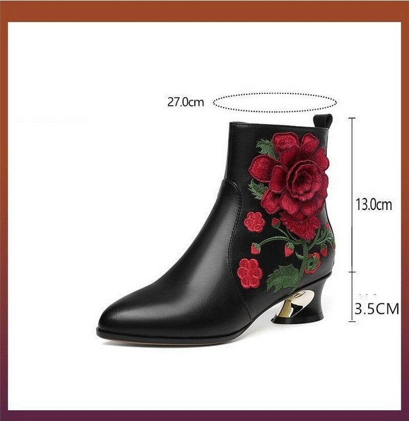 Women Retro Embroidery Floral Ankle Ethnic Style Boots