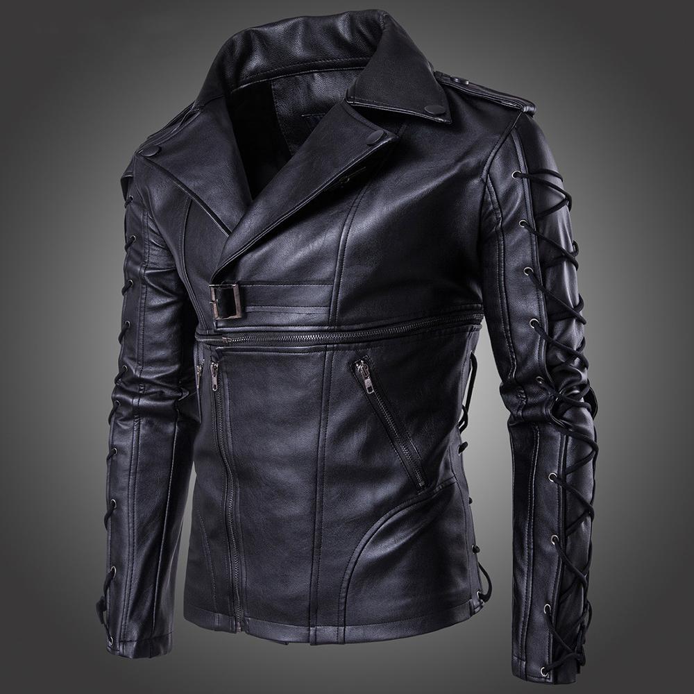 Men Faux Leather Windbreaker Coat Plush Casual Jacket