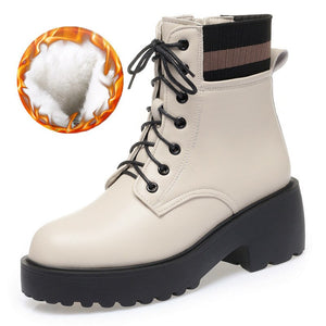 Women Wool Warm Genuine Leather Sock Boots