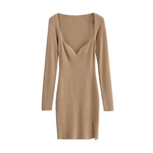 Women Elegant Square Neck Ribbed Knitted Dresses