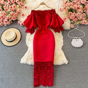 Women Elegant Off Shoulder Patchwork Maxi Party Vestidos Long Dress