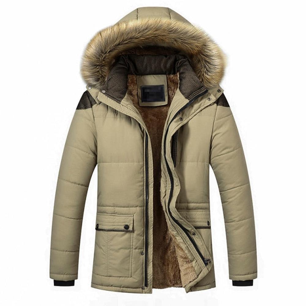 Men Brand Thick Fleece Jacket Hat Parkas Fur Collar Detachable Jackets